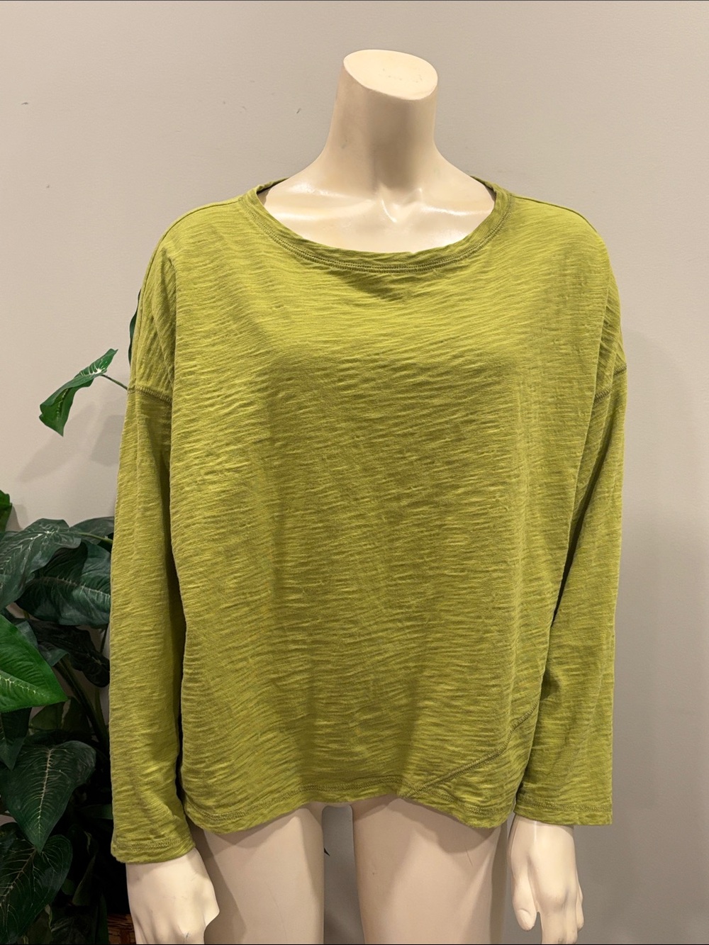 Escape by Habitat Cotton Slub Boxy Chartreuse Green Long-Sleeve Top